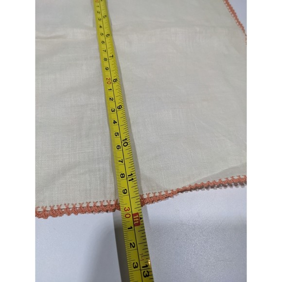 Vintage Handkerchief Hanky Peach Crochet Border Pocket Scarf Handmade 11.5 inch - Picture 6 of 7